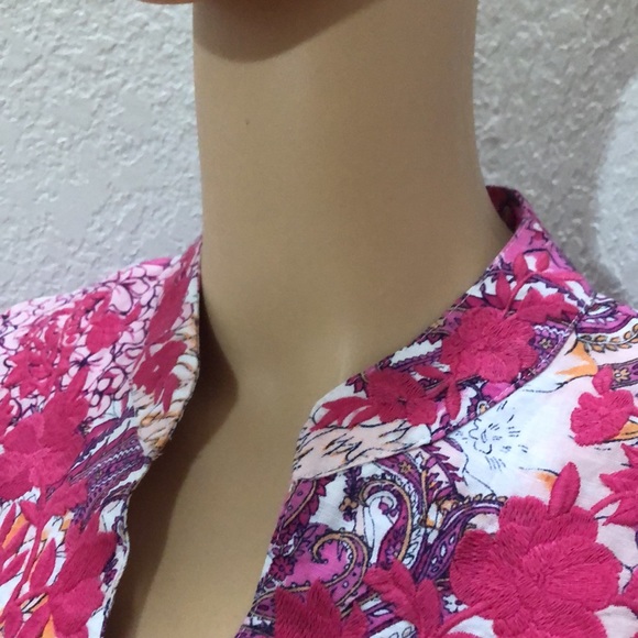 Charter Club Linen-Blend Embroidered -Neck Printed Tunic - Picture 7 of 11